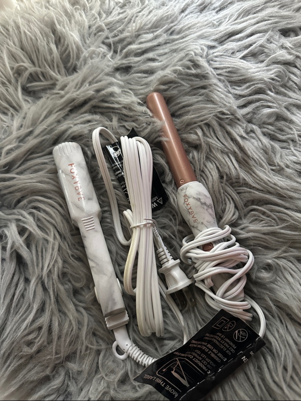 WHITEFOX Rose Gold Marble Mini Hair Set - Travel Curling Wand & Straightener